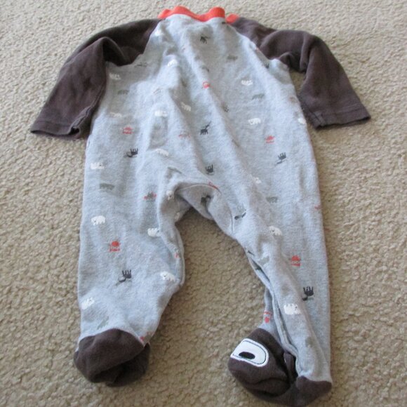 Snap Up Footed Sleeper Infant Boys 3-6M Gray Orange Brown Owl Moose Bear Jammies - Picture 4 of 5